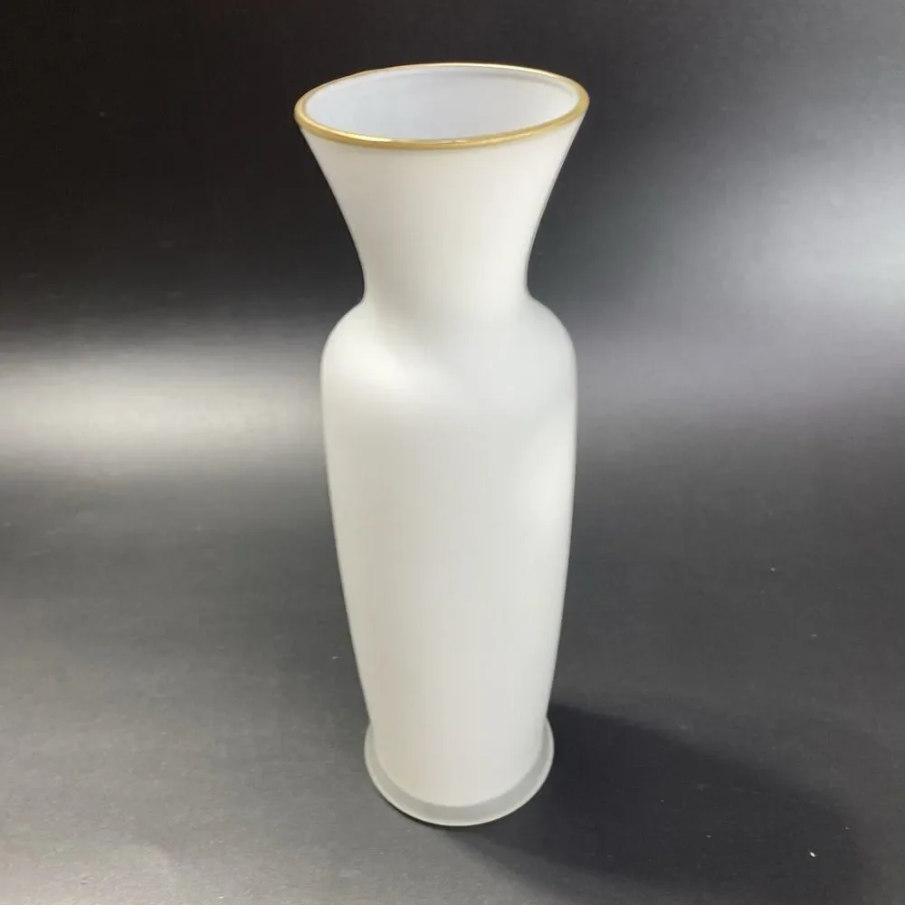Vintage White Satin Glass Vase Butterfly Flowers Japan  Gold‎ Trim 8